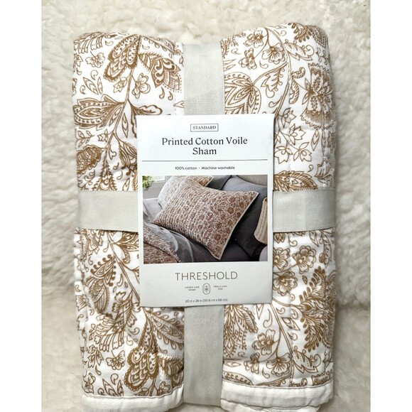 Printed Voile Tonal Floral Quilt Sham - Threshold - Standard Ivory/Camel NEW - Picture 5 of 6